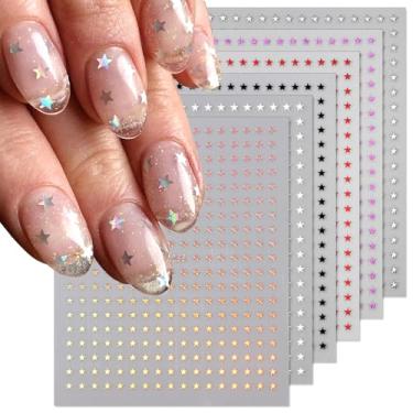 Imagem de 6 folhas mini estrelas adesivos de unhas estrelas pentagrama suprimentos Y2K glitter pequeno cinco estrelas adesivos de unhas 3D laser colorido unhas estrelas adesivos para unhas design manicure