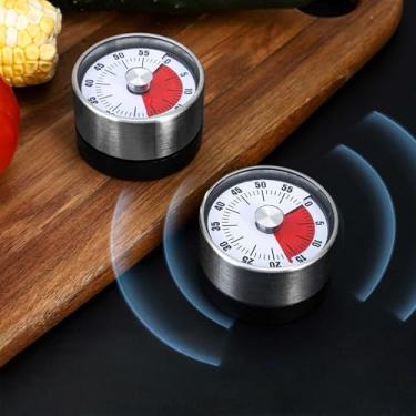 Imagem de Temporizador mecânico de cozinha, temporizador de contagem regressiva com base magnética, lembrete manual de cozimento para assar, ferver, cozinhar a vapor