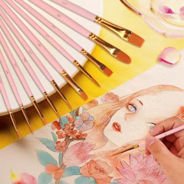 Imagem de Pincéis artísticos para aquarela, pacote econômico, 10 pincéis para aquarela, acrílico, guache, óleo, têmpera (rosa)