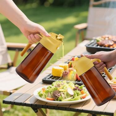 Imagem de Pulverizador de óleo de 470 ml para cozinhar, dispensador de óleo 2 em 1 para cozinha, dispensador de azeite de oliva para utensílios de cozinha, fritadeira a ar, salada, churrasco (marrom amarelo)