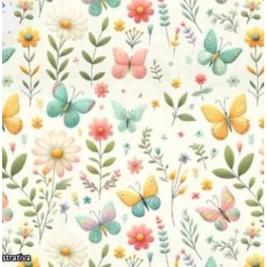 Imagem de Tecido Tricoline Digital Beauty (Flores e Borboletas) - Tecidos Caldei