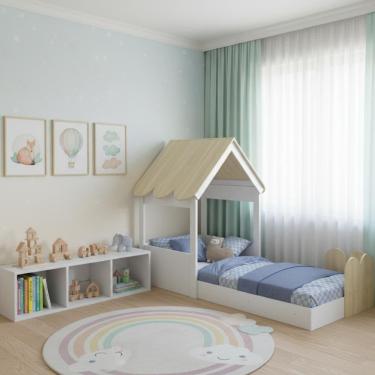 Imagem de Cama Montessoriana Infantil Casinha Com Telhado E Cercadinho Branco C/carvalho Branco C/carvalho Araguaia