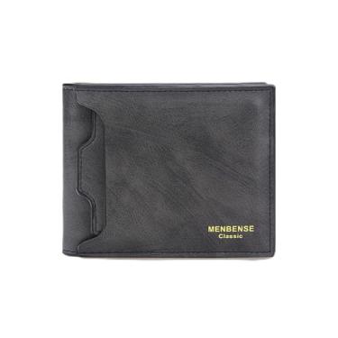 Imagem de Carteira masculina dobrável, macia, curta, 2 em 1, porta-cartões removível e carteira fina de poliuretano com 2 janelas para identidade, porta-cartões de visita simples e generoso para homens, viagens