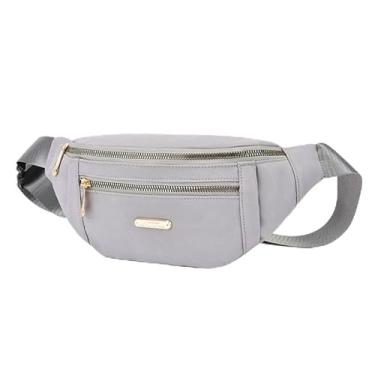 Imagem de Pochete de tecido Oxford – Bolsa de cintura cinza para corrida com bolsos com zíper, alça ajustável, durável para uso diário, acessório casual