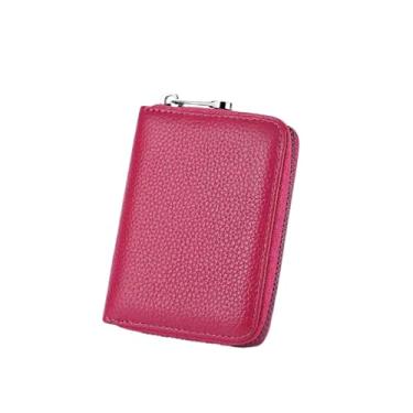 Imagem de Porta-cartões pequeno com zíper elegante carteira sanfonada feminina com compartimento para vários cartões, Vermelho rosa, Porta-moedas com zíper e compartimento para vários cartões