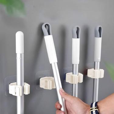 Imagem de Pacote com 4 suportes para vassouras sem perfuração, suporte de parede para esfregão e vassoura, organizador de armazenamento de ferramentas de jardim para cozinha