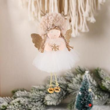 Imagem de 1 peça de boneca de anjo de pelúcia de Natal decoração de árvore de Natal com sino festivo presentes de decoração de Natal, 16 x 10 cm (café)