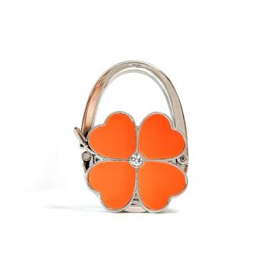 Imagem de Cabide de bolsa dobrável com design de trevo – Gancho de bolsa portátil para mesa, cadeira ou balcão – Suporte de bolsa compacto e resistente para mulheres – Laranja