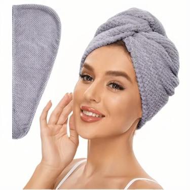 Imagem de Toalha de cabelo de microfibra para cabelos cacheados, super absorvente e secagem rápida Toalhas de secagem de cabelo com botão, acessórios de cuidados com o cabelo, turbante de cabelo para cabelos