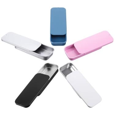 Imagem de Gjinxi 5 recipientes de metal para caixa de lata, recipientes de lata deslizantes retangulares vazios com dobradiças 8,15 × 3,5 × 1,34 × 0,43 polegadas caixa de armazenamento para doces, joias
