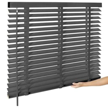 Imagem de Persianas de madeira sem fio de 5 cm para janelas internas com proteção de privacidade, persianas horizontais de madeira sem fio para quarto, sala de estar, escritório, banheiro, cozinha