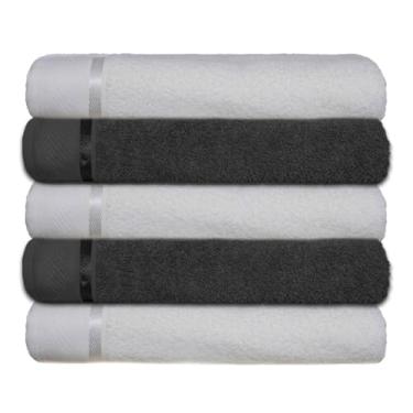 Imagem de Kit 5 Toalhas de Banho Grandes e Macias – Algodão 100% Conforto e Absorção Perfeita para Hotel Casa (Mista (preta e branca))