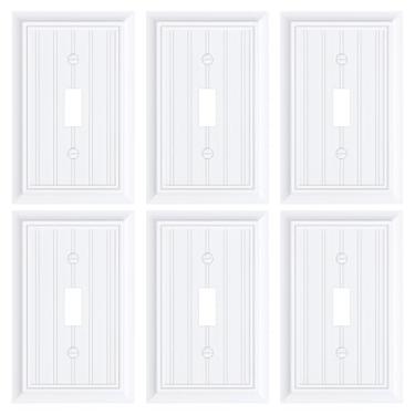 Imagem de Pacote com 6 placas clássicas para interruptores de luz de interruptor de luz simples, capas decorativas de fibra de bambu natural durável, branco puro, placa de parede de 1 grupo