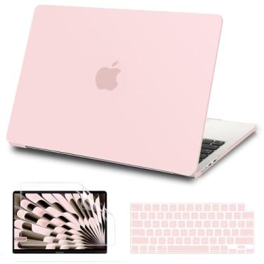 Imagem de AKIT Compatível com MacBook Air 15 polegadas 2025 2024 2023 M4 M3 M2 A3241 A3114 A2941, capa rígida de plástico fosco fino + protetor de tela + capa de teclado para MacBook Air 15 polegadas 2025, rosa