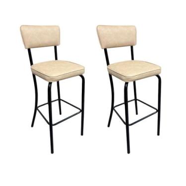 Imagem de Kit 2 Banquetas Olivia Altura 65cm para Bar e Cozinha Preta com Assent