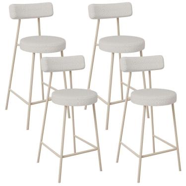Imagem de Kit 04 Banquetas Baixa Cozinha Sala Jantar Bancada Milão Arena L02 Bouclê Cru - Lyam Decor