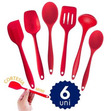 Imagem de Kit Cozinha 6 Peças Silicone Colher Concha Espátula Resistente Calor -