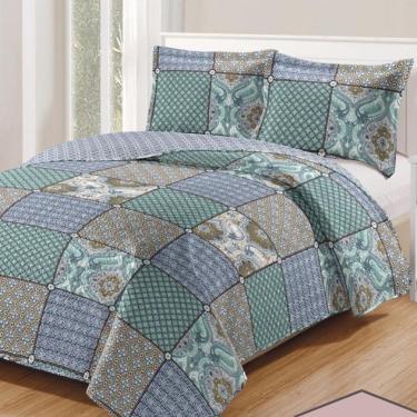 Imagem de Kit Cobre Leito Colcha Daily Casal 3 Peças Dupla Face Estampado - Patchwork 27 - 100% Poliéster