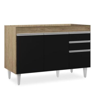 Imagem de Balcão Gabinete 120cm 3 Portas 2 Gavetas Michigan Castanho/Preto - Lum