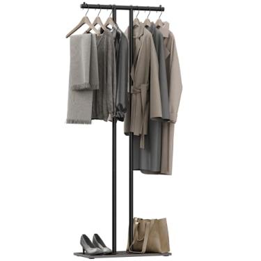 Imagem de OUTBROS Cabide grande de metal independente, suporte em forma de T e base de laje de rocha pesada, suporte de metal independente resistente, 60 x 25 x 175 cm, preto