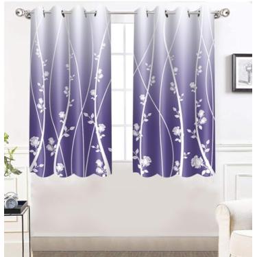 Imagem de Cortina de flores 132 x 150 cm moderna simples padrão listrado cortinas impressas para sala de estar quarto conjunto de 2 painéis (roxa) CLLSMN313