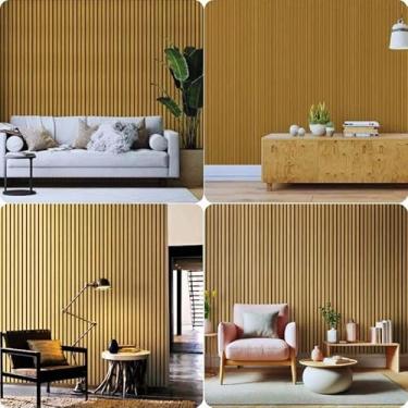 Imagem de Kit 10 Metros Papel de Parede Adesivo Auto Colante Ripado de Madeira Claro Marrom Decoração para Sala Fácil Aplicação