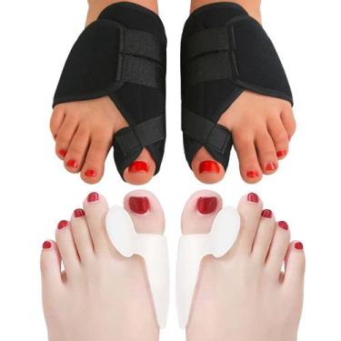 Imagem de Corretor joanetes separador alinhamento dedos pés 2 pares - SWG, PRETO