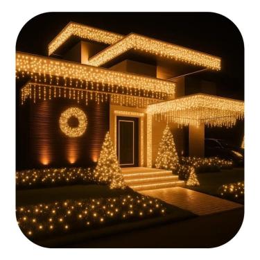 Imagem de Cascata 300 Led Prova D`Água 6 Metros 8 Branca Quente 127/22