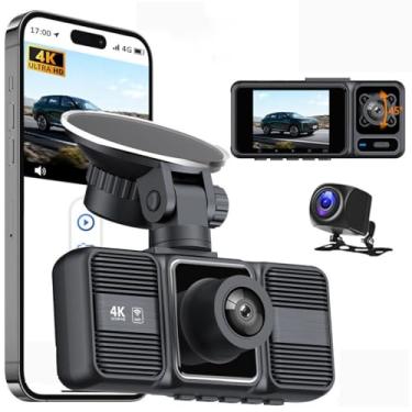 Imagem de Câmera veicular de 3 canais 4K para carros, gravador de vídeo de visão noturna IR 2160P + 720P + 720P, proteção panorâmica de 360 graus, WDR, super grande angular