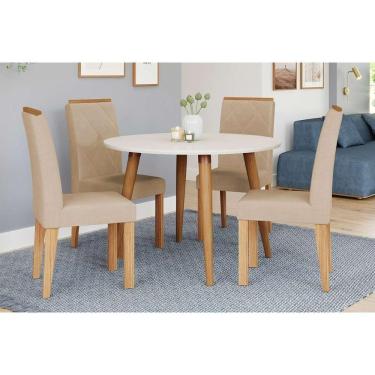 Imagem de Conjunto: Mesa Sala Jantar Dani Tampo Madeirado 110cm E 4 Cadeiras Fernanda Madeirado-off White - Nature-madeirado-suede N - Cimol