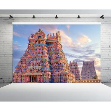 Imagem de CHNYWORK 2,1 m x 1,5 m cenário indiano colorido templo histórico templo gopurams em Srirangam Trichy cidade da Índia fundo hindu monumentos históricos indianos decoração de festa decoração de estúdio