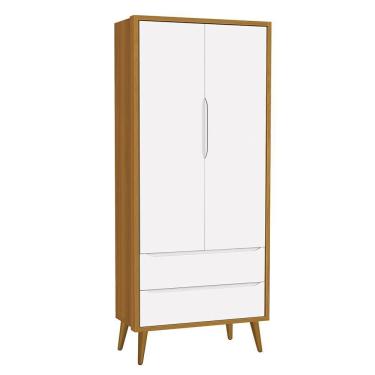 Imagem de Guarda Roupa Infantil 2 Portas Theo Retrô Branco/savana Com Pés Amadeirado - Reller Móveis Branco/savana
