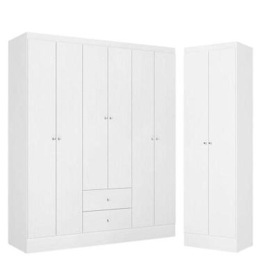 Imagem de Guarda Roupa Solteiro Astro 6 Portas 2 Gavetas Branco Rosa Flex Acetinado E Multiuso Space Branco - Thb