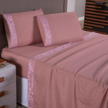 Imagem de Jogo De Lençol Zurique Queen 4 Peças Micro Percal 400 Fios Friso Decorativo - Rose