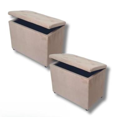 Imagem de Bau organizador Kit 2 Puff Baú Retangular Corino e Suede Porta Objeto Organizador Decorativo Quarto Estofado(Bege Suede)