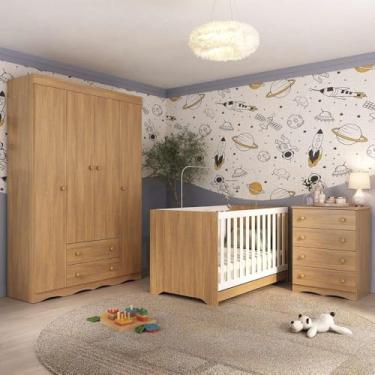 Imagem de Quarto de Bebê Completo com Berço Americano 3 em 1 Realeza Multimóveis Mp4587 Madeirado