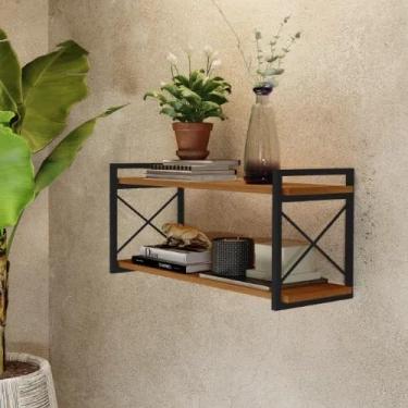 Imagem de Prateleira de Parede Suspensa Nicho Estilo Industrial com 2 Prateleiras Moderno