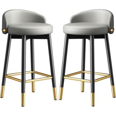 Imagem de Conjunto De 2 Bancos Altos De Metal Para Casa 55cm/65cm Cadeira De Café Da Manhã Moderna Para Cozinha Com Pernas De Metal E Encosto Para Ilha De Cozinha/bar Em Casa, Grey, 65cm