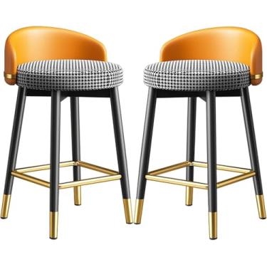 Imagem de Conjunto De 2 Bancos Altos De Metal Para Casa 55cm/65cm Cadeira De Café Da Manhã Moderna Para Cozinha Com Pernas De Metal E Encosto Para Ilha De Cozinha/bar Em Casa, Orange Cloth, 55cm