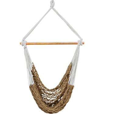 Imagem de Rede Cadeira Balanço Descanso Teto Suspensa Trançada Reforçada(Crua com Caramelo)