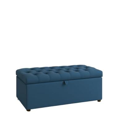 Imagem de Bau organizador Puff Baú pé de cama 90 cm no Organizador e Sapateira (Porta Objetos e Brinquedos)92×42×40cm(Azul,Tampa Capitonê 4 Cm de altura)