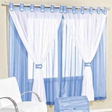 Imagem de Cortina 2,00m X 1,70m Alt. Kids Decoração Quarto Criança Em Voal Para Varão - Azul Claro