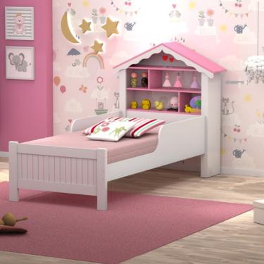 Imagem de Cama Solteiro Casa Princesa Branco Rosa