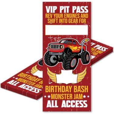 Imagem de MQCLYSG Convites de festa de aniversário Monster Truck pacote com 20 convites de bilhetes de caminhão vermelho com envelopes cartões para festa de aniversário