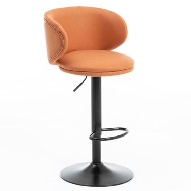 Imagem de LULUMAIC Banqueta giratória ajustável de luxo contemporânea com encosto embrulhado, 64-83,8 cm, cadeira de bar acolchoada com altura de balcão para cozinha e sala de jantar