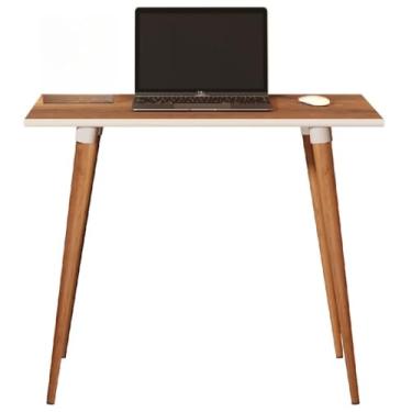 Imagem de Mesa Escrivaninha Retrô Escritório Minimalista Elegance Computador Pé Palito (Freijó/Off White)