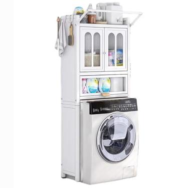 Imagem de Rack de armazenamento sobre vaso sanitário com portas de vidro duplo e prateleiras organizador de economia de espaço para banheiro, branco, preto, 3 níveis