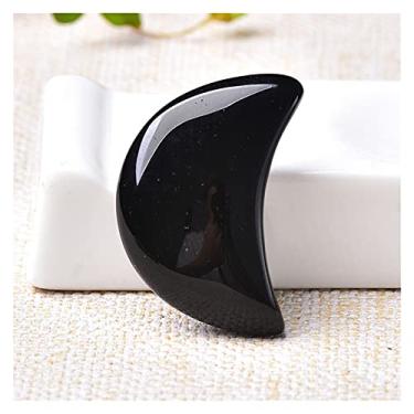 Imagem de Cheio de textura cristal de quartzo natural pedra em forma de lua crescente manual ornamentos de cristais de quartzo polido DIY presente artesanato com pedras preciosas (cor: obsidiana, tamanho: 35 x