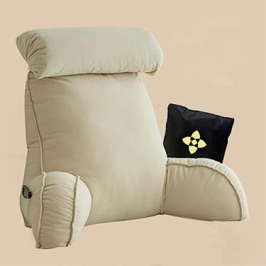Imagem de Travesseiros de leitura ergonômicos para cama, sofá, almofada de suporte para as costas com alça, bolso e pescoço destacável, travesseiro de suporte lombar com braços de apoio, travesseiro de encosto