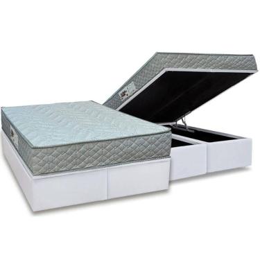 Imagem de Cama Box Baú Queen: Colchão Espuma D45 Paropas Pasquale Gray + Base Crc Linhão White (158x198)